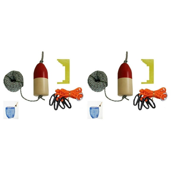 Crab Trap Kit 2-Pack - 100' Rope, Caliper, Harness, Bait Case & Float - Commercial & Recreational Crab Fishing Accessories - WA, OR, AK Compatible Red/White