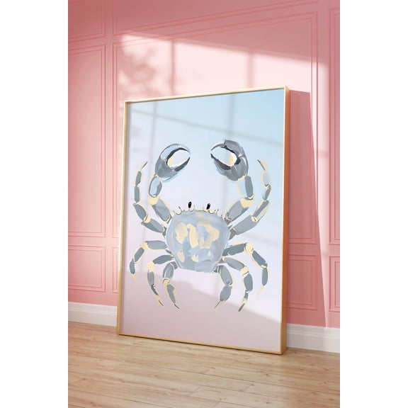 Crab Wall Art Print, Pastel Coastal Wall Art, Beach House Decor, Beachy Wall Art, Beach Animal Poster, Unframed Paper Print