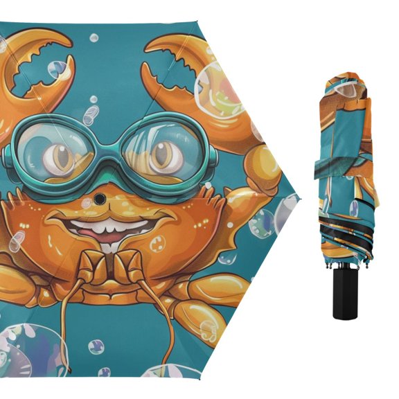 Crab and Glasses Compact Sun Umbrella Windproof Travel Umbrellas for Rain Strong Portable UV Protection