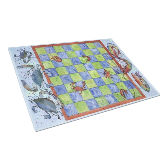 Crab and Shrimp Checkerboard Glass Cutting Board Large