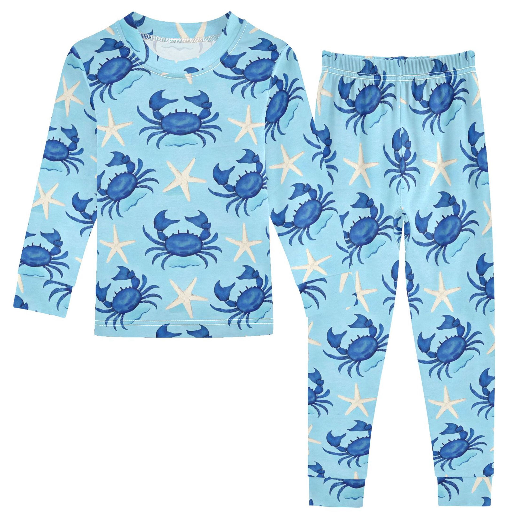 Crab and Starfish Pattern Cotton Pajamas 2 Piece Set Sleepwear Soft and ...