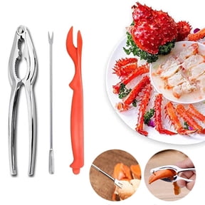 Crab crackers and tools, Crab and Lobster Seafood Tool Set, 3-Piece Easy-to-Use Heavy Duty Multipurpose Lobster Claws and Pick Set, Steel Seafood Crackers with Fork and Pincer for Easy Shelling