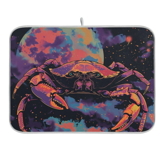 Crab in Space Dish Drying Mat 16x18 Absorbent Microfiber Draining Rack Pad for Kitchen Counter Sink