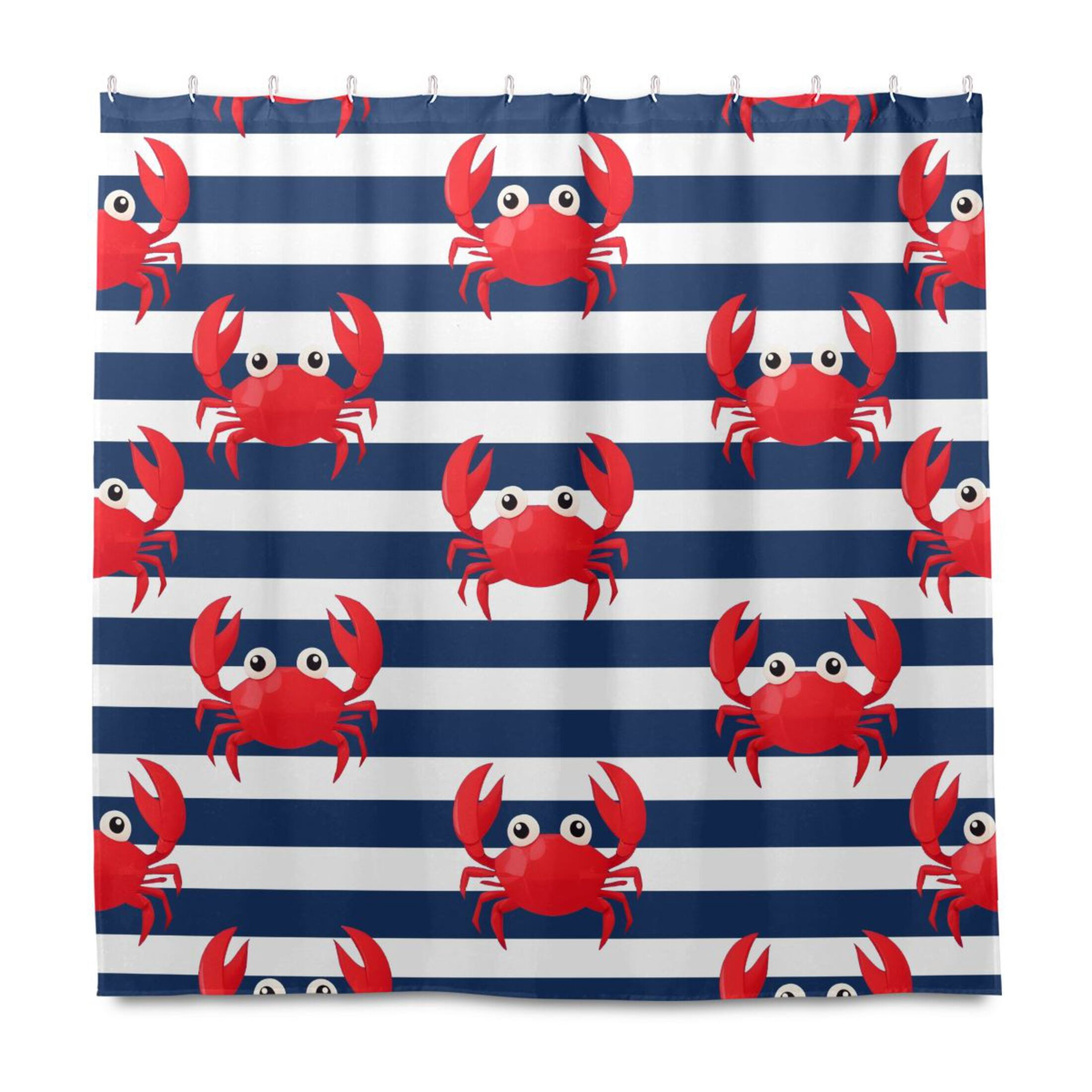 Crab with Blue and White Stripes Pattern Shower Curtain Liners ...