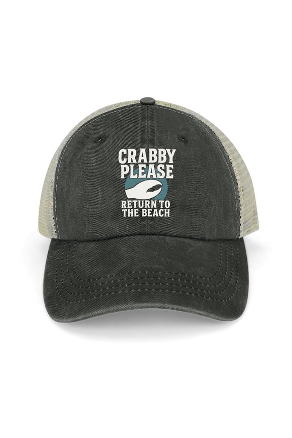 Crabby Please Return To The Beach Black Trucker Hat for Men Women, Adjustable Mesh Back Baseball Cap