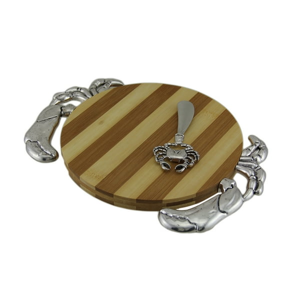 Crabby Service 10 in. Bamboo Crab Cheese Board w/Silver Finish Crab Spreader