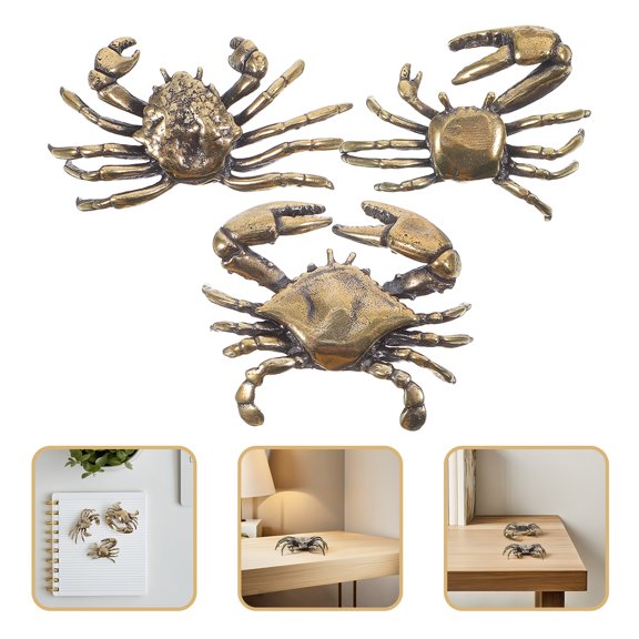 FRCOLOR 3Pcs Small Brass Crab Decorations Retro Style Perfect for Desktop Home Display