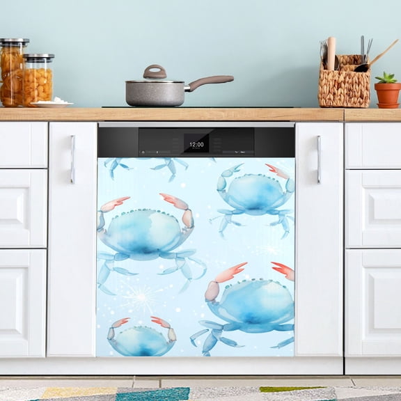 Crabs Blue Dishwasher Magnetic Covers Magnet Sticker Kitchen Decor Dishwasher Refrigerator Front Door Covers Decorative Magnetic 23" x 26"