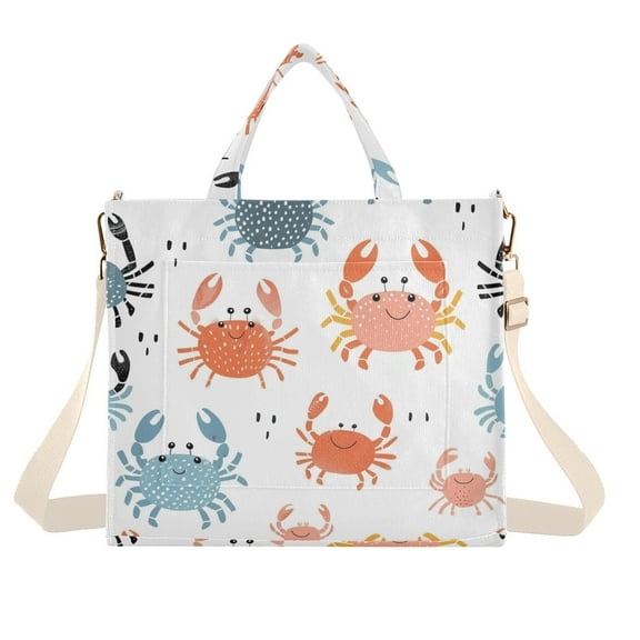 Crabs Corduroy Tote Bag Handbag Large Messenger Bag Shoulder Crossbody Zipper Bag Purse