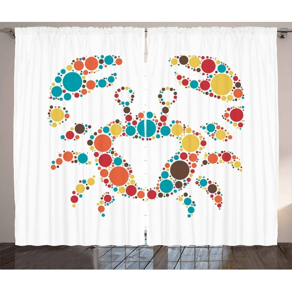 Ambesonne Crabs Curtains 2 Panel Set, Colorful Dotted Shape, 108" x 84", Multicolor