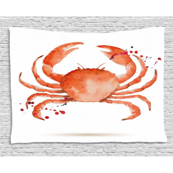 Crabs Decor Tapestry, Sea Animals Theme Watercolor Style Effect a Big Crab on White Background Print, Wall Hanging for Bedroom Living Room Dorm Decor, 60W X 40L Inches, Vermilion, by Ambesonne