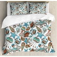 thumbnail image 1 of Crabs Duvet Cover Set, Illustration of Sea Life Crabs Octopus Shells Starfish and Medusa Marine Print, Decorative 3 Piece Bedding Set with 2 Pillow Shams, King Size, Turquoise Brown, by Ambesonne, 1 of 3