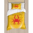 thumbnail image 1 of Crabs Duvet Cover Set Twin Size, Crab Icon in an Abstract Bubble on Yellow Background Seafood Theme, Decorative 2 Piece Bedding Set with 1 Pillow Sham, Marigold Dark Coral White, by Ambesonne, 1 of 3