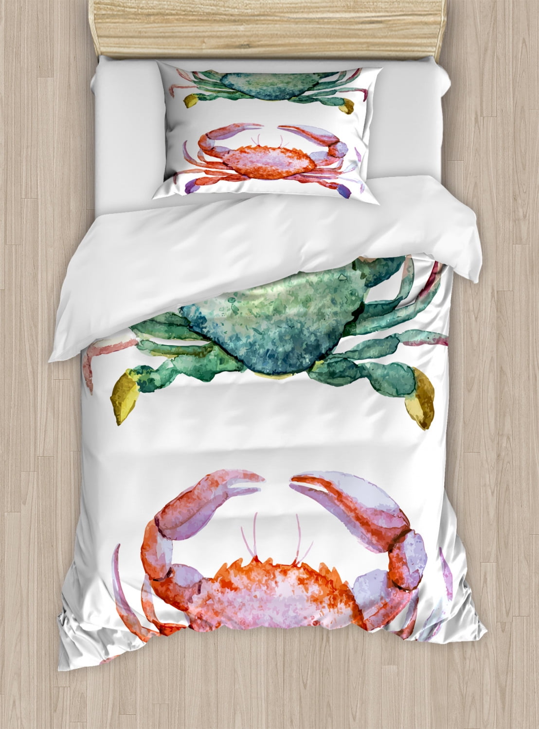 Twin Watercolor Crabs Duvet Cover Set with Pillow Sham