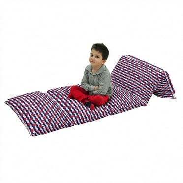 Crabs Floor Pillow Lounger Cover, Nautical Maritime Theme Crabs on Striped Background Illustration Print, Nap Mat Printed Fabric Case for 5 Pillows, 88" x 36", Red and Navy Blue, by Ambesonne