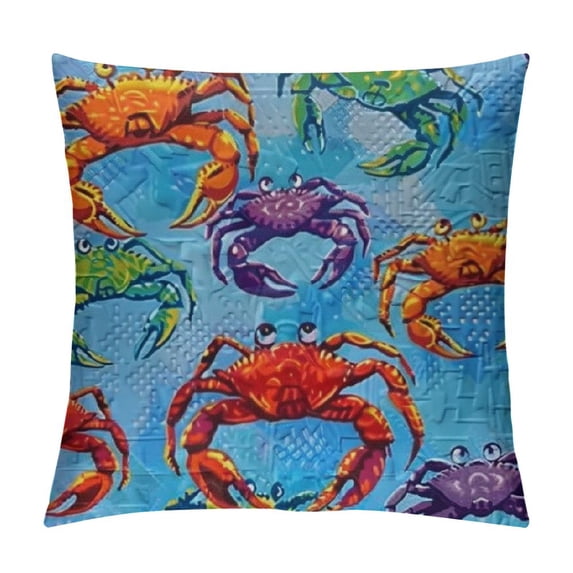 Crabs Fluffy Throw Pillow Cushion Cover, Cartoon Art Style Illustration ...