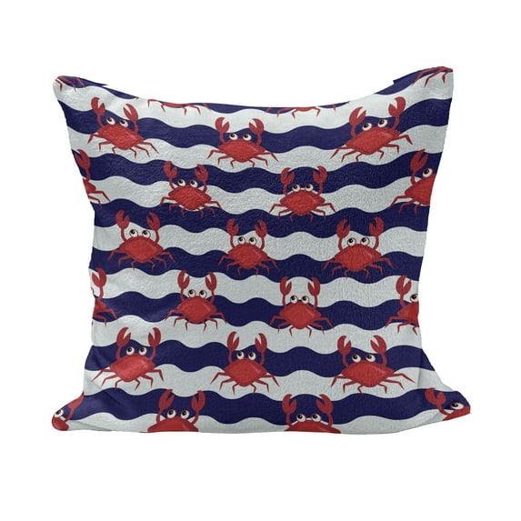 Crabs Fluffy Throw Pillow Cushion Cover, Nautical Maritime Theme Crabs on Striped Background Illustration Print, Decorative Square Accent Pillow Case, 26" x 26", Red and Navy Blue, by Ambesonne