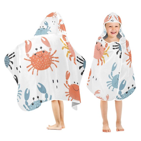 Crabs Kids Hooded Beach Towel Baby Bath Poncho Towels with Hood Absorbent 50"x23.5" for Pool Swimming