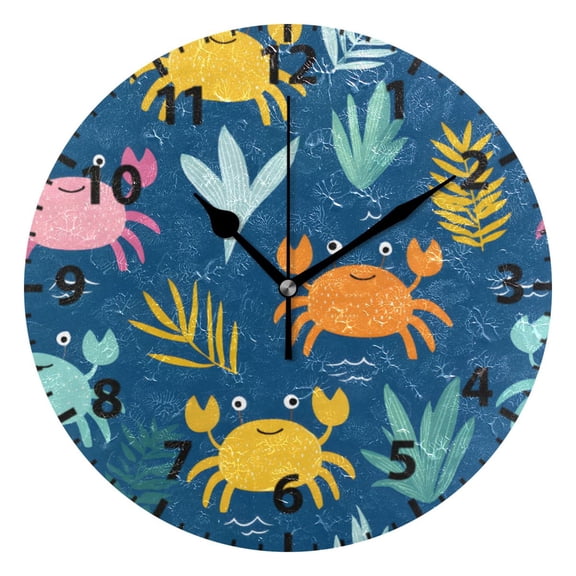Crabs Pattern Wall Clock 10in Round Artistic Oil Painting Home Decor Desk Table Clock