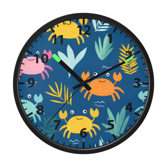 Crabs Pattern Wall Clock 12 Inch Voice Activated Night Light Silent Non Ticking