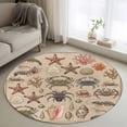 thumbnail image 1 of Crabs Round Living Room Rugs 3.3 ft, Retro Sea Star Crab Shell Coral Linen Texture Washable Area Rug with Non-Slip Sturdy Edge Binding Round Front Door Mat Floor Carpet for Entryway, 1 of 9