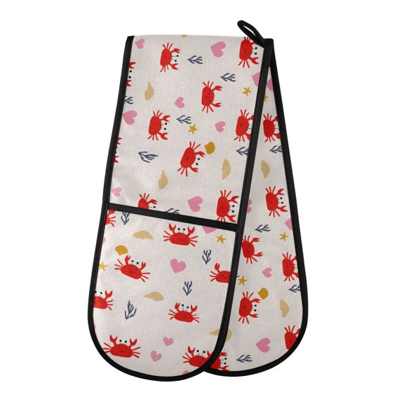 Crabs Shell Pattern Double Oven Mitt 200C Quilted Cotton Lined Kitchen Pot Holder 35x7in