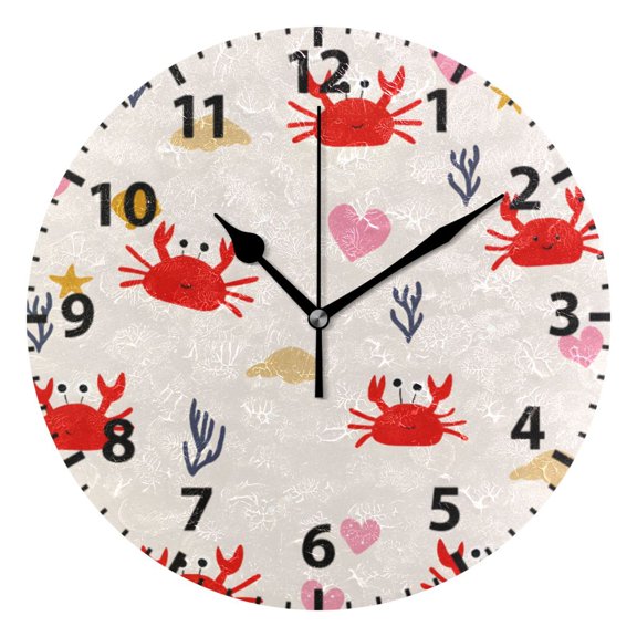 Crabs Shell Pattern Wall Clock 10in Round Artistic Oil Painting Home Decor Desk Table Clock