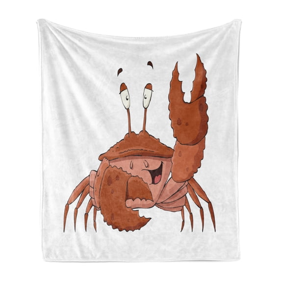 Crabs Soft Flannel Fleece Blanket, Friendly Chela Arthropod Waving His Nipper Greeting with a Big Smile Funny Creature, Cozy Plush for Indoor and Outdoor Use, 60" x 80", Brown Coral, by Ambesonne