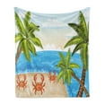 thumbnail image 1 of Crabs Soft Flannel Fleece Throw Blanket, Cartoon Style Illustration of the Palm Trees and Crabs on Beach Cloudy Sky Print, Cozy Plush for Indoor and Outdoor Use, 70" x 90", Aqua Beige, by Ambesonne, 1 of 5