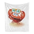 thumbnail image 1 of Crabs Soft Flannel Fleece Throw Blanket, Comical Oceanic Character Looking Under His Sunglasses with Palm Trees, Cozy Plush for Indoor and Outdoor Use, 50" x 70", Vermilion Orange Blue, by Ambesonne, 1 of 5