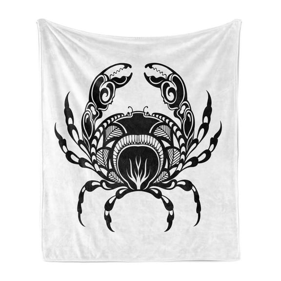 Crabs Soft Flannel Fleece Throw Blanket, Design of an Aquatic Arthropod Marine Biology Underwater Wildlife Inspired, Cozy Plush for Indoor and Outdoor Use, 60" x 80", Black White, by Ambesonne