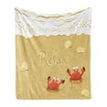 thumbnail image 1 of Crabs Soft Flannel Fleece Throw Blanket, Funny Summer Card Animals on the Beach Holiday Vacation Theme Print, Cozy Plush for Indoor and Outdoor Use, 70" x 90", Sand Brown and White, by Ambesonne, 1 of 5