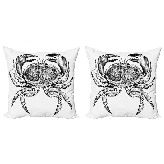 Ambesonne Vintage Throw Pillow Cover 2 Pack, Seafood Theme Design, 20", Black and White