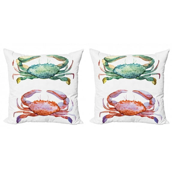 Ambesonne Cartoon Throw Pillow Cover 2 Pack, Sea Animals Theme, 16", Orange Teal