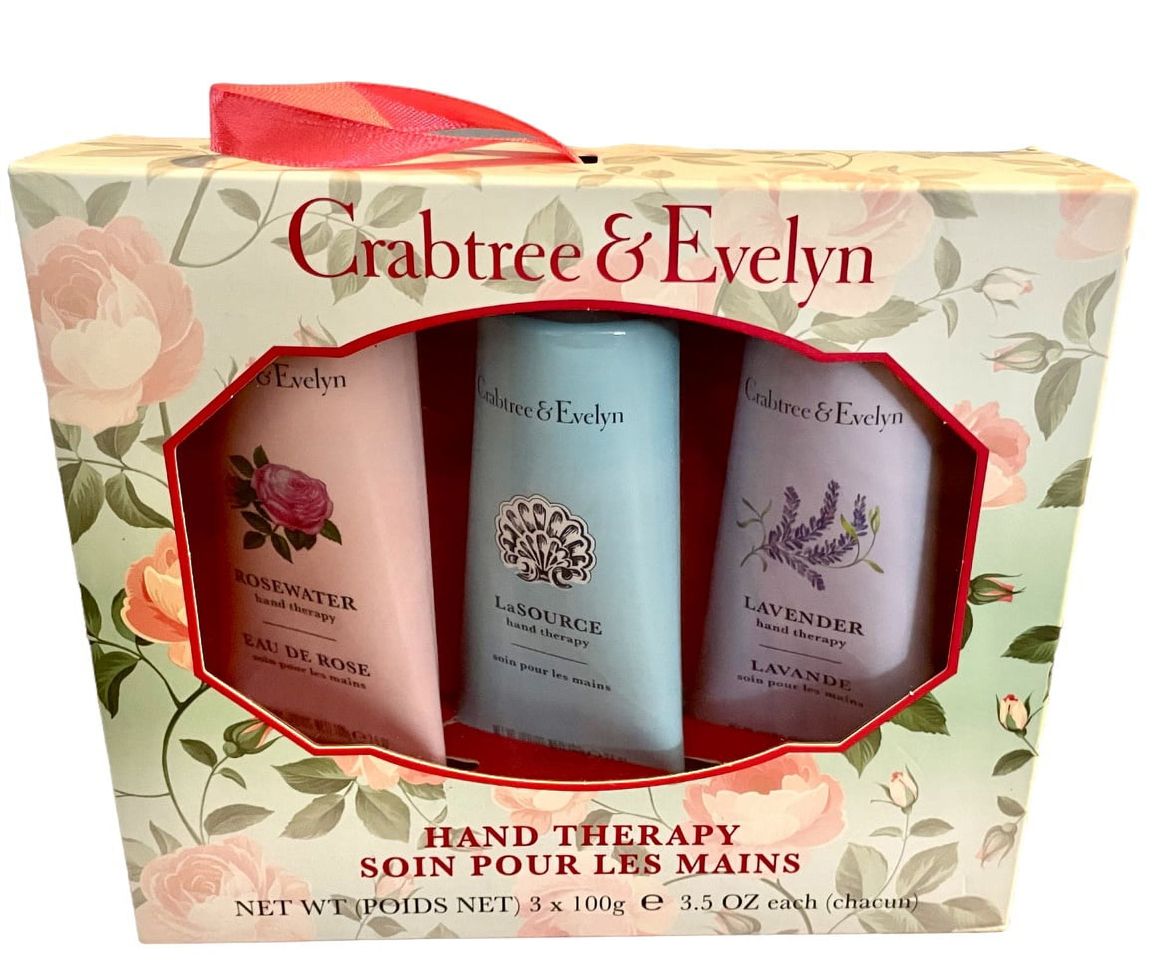 Crabtree & Evelyn Hand Therapy 3 Pack Gift Set (Full Size Rosewater, LaSource, and Lavender) 3