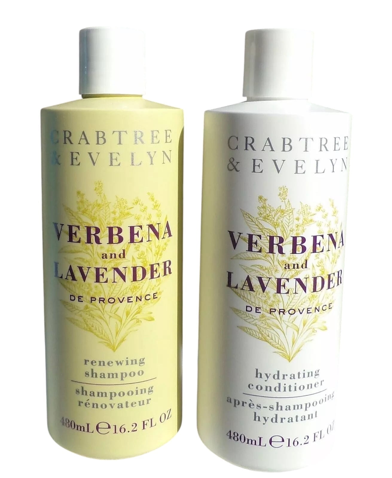 Crabtree & Evelyn Verbena and Lavender Renewing, Hydrating Adult Shampoo & Conditioner Set with Coconut Oil, Lavender