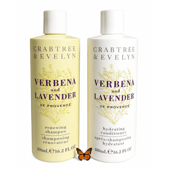 Crabtree & Evelyn Verbena and Lavender Renewing, Hydrating Adult Shampoo & Conditioner Set with Coconut Oil, Lavender
