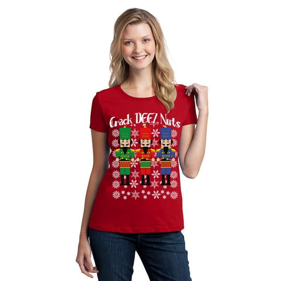 Crack Deez Nuts Christmas Women's T-shirt, S, Red