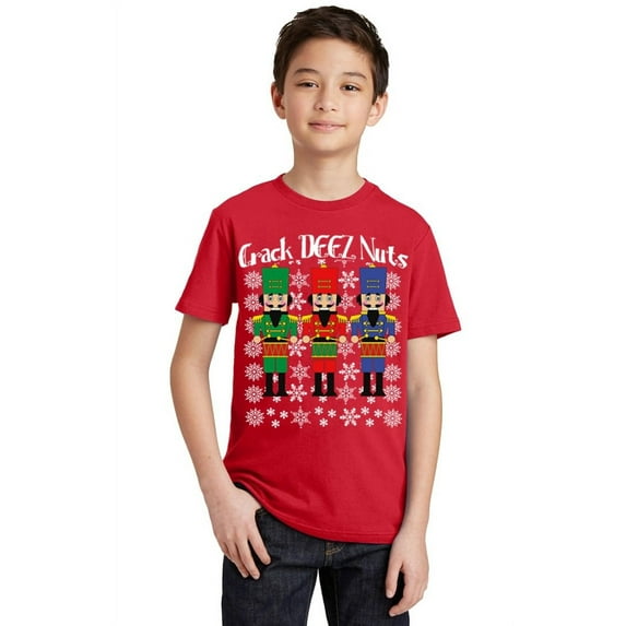 Crack Deez Nuts Christmas Youth T-shirt, Youth L, Red