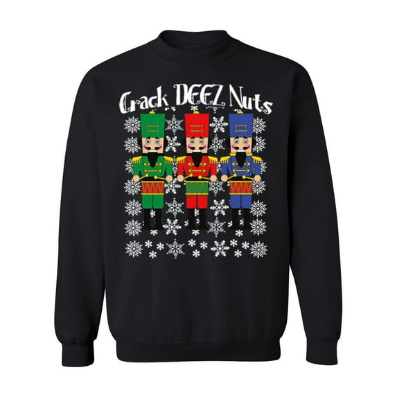 Crack Deez Nuts Funny Crewneck Sweatshirt, 3XL, Black