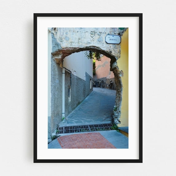 There's a Crack in Everything - Liguria Italy Photography Architecture Street Photography Bicycle Italian Travel Poster Rustic Scenic Black Framed Wall Art Print 20 x 30 inches