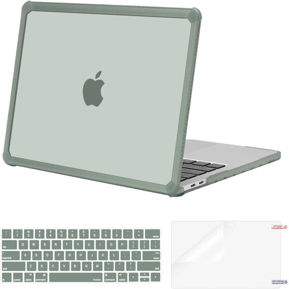 Crack-Resistant Hard Case Compatible with MacBook Pro 13 inch M2 2026-2016 A2338 M1 A2251 A2289 A2159 A1989 A1708 A1706,Heavy Duty Shell TPU Bumper&Keyboard Cover&Screen Film,Emerald Green