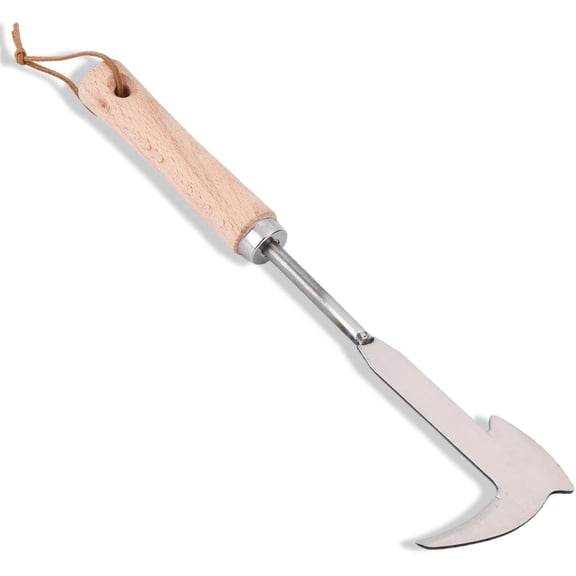 Crack Weeder, 12" Stainless Steel Crevice Weeding Tool with Wood Handle, Axe-Shaped Side-Walk Weed Puller Spatula, for Garden Lawn Yard Patio Terrace Paving Moss, Small Gardening Tool