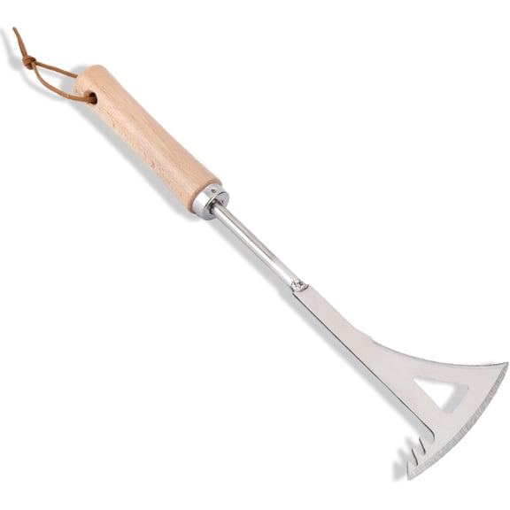 Crack Weeder, 13.4" Stainless Steel Crevice Weeding Tool with Wood Handle, L-Shaped Side-Walk Weed Puller Spatula, for Garden Lawn Yard Patio Terrace Paving Moss, Small Gardening Tool