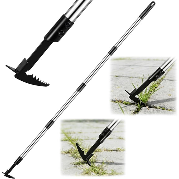 Crack Weeder - Manganese Steel Manual Crevice Weeding Tool, Adjustable Long Handle Weed Grabber Remover, L-Shaped Puller, Sturdy Tool for Sidewalk Garden Patio Lawn