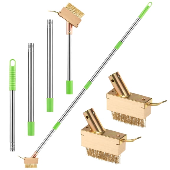 Crack Weeder Wire Brush with 60 Inch Handle, 2 Replaceable Heads Stainless Steel Moss Remover Tool for Patio Walkway Driveway Crevice Cleaning