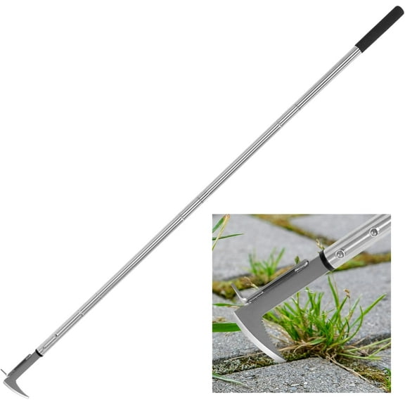 Crack Weeder, Stainless Steel Manual Crevice Weeding Tool, Long Handle Weed Grabber Remover, L-Shaped Weeder Puller, Durable Tool for Sidewalk Garden Patio Lawn