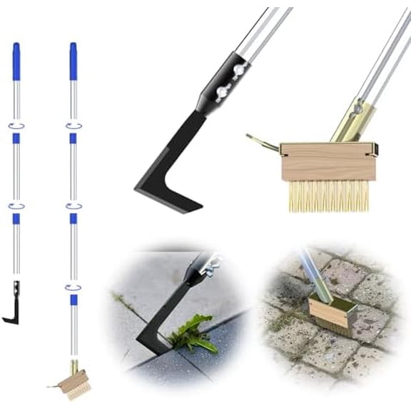 Crack Weeder Tool Set, Manual Stainless Steel Crevice Weeding Tool with Adjustable Handle for Moss & Weed Removal in Driveways, Patios, Pavers, Garden Cracks$$Garden & Patio
