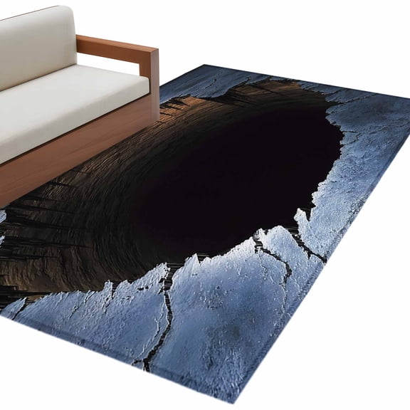 Cracked Area Rug 3x5 Washable Rug Non Slip Dramatic Surreal Hole Sunset Horizon Large Area Rug Indoor Floor Carpet for Entryway Bedroom Kitchen Living Room Home Office Dining Room Nursery