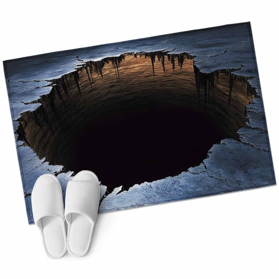 Cracked Bathroom Rug Washable 2x3 Entryway Rug Non Slip Dramatic Surreal Hole Sunset Horizon Front Door Mat Low Pile Indoor Doormat Throw Floor Carpet for Kitchen Bedroom Entrance